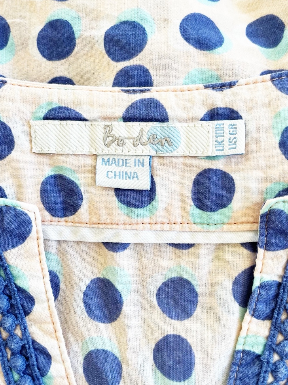 Boden White Mini Dress with Blue Polka Dots and Embroidered V-Neck Size 6 EUC - Picture 13 of 14